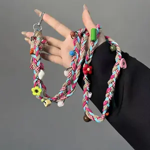Rainbow Candy Beaded Crossbody Phone Lanyard, Hand-Woven Anti-Lost Phone Strap, Aesthetic Accessory
