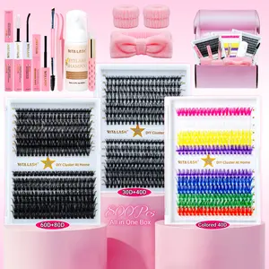 RITALASH 800pcs Large Pack Black Thick False Eyelashes Mixture Of Colored40D 30/40/60/80D D Curl 9-15mm Mixed Length Natural & Soft Suitable For Any Style Reusable High Quality Eyelashes Makeup Lash Clusters
