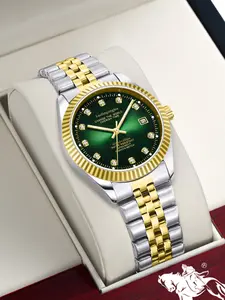 Men's Luxury Skeleton Watch with Calendar Night Glow Display, High-End Quartz Steel Band, Business Analog Timepiece for All Seasons