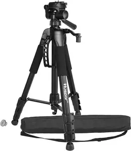 Huepar Lightweight TPD14 56" Adjustable Laser Level Tripod with 3-Way Swivel Pan Head, Quick Release Plate with 1/4" Screw Mount, Bubble Level, Multi-Function Hook and 5/8" UNF Adapter Nut