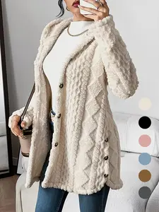 Women's Solid Color Fuzzy Hooded Jacket, Casual Long Sleeve Outerwear for Daily Wear, Ladies Clothes for All Seasons, Winter Womenswear