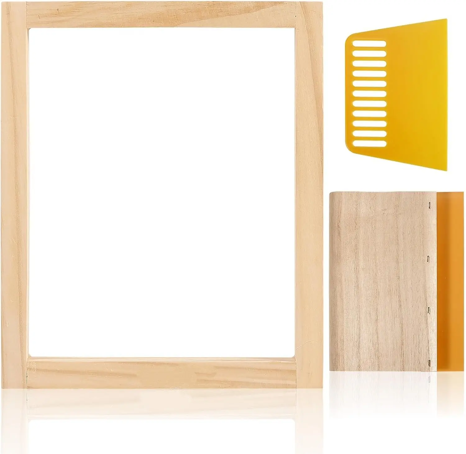 8x10 Inch Wood Silk Screen Frame, 110 White Mesh for DIY Printing includes screen printing squeegee, for T-shirts backpacks handbags, DIY printing, wood silk screen frame
