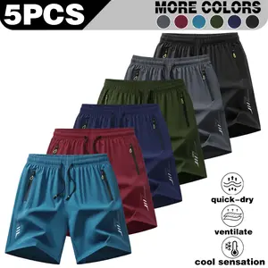 3-Pack Men’s Lightweight Casual Shorts — Comfortable, breathable polyester fabric with stretch; adjustable drawstring waist; side pockets; regular fit — suitable for running, gym workouts, summer activities, and a great Father’s Day gift choice.