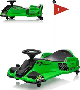 【Christmas Gift】Green 24V Ride On Drift Car For Kids With 180W Brushless Motor Quieter Drift Control One Button Start Music Front And Tail Led Lights Low Power Alarm Suitable For Ages Eight And Up Max Load 110 Pounds Green
