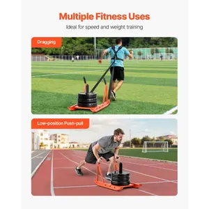 fathersdaygift VEVOR Weight Sled, Steel Power Sled, Fitness Strength Training Sleds for Athletic Exercise Speed Improvement, Workout Fitness Equipment with Handle, Compatible with 1/2 in Weight Plates, Orange