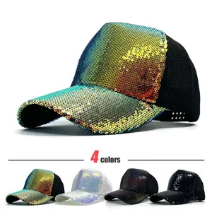 New Fashion Unisex Adjustable Baseball Cap With Shiny Sequins Rainbow Sequins Classic Men Women Outdoor Casual Sport Trucker Hat