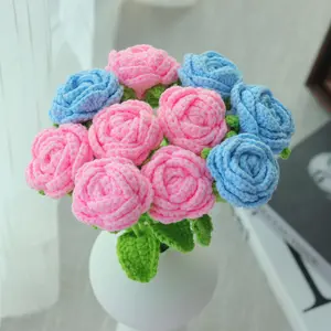 10 Handmade Crochet Rose Bouquet without Vase, DIY Gift for Parties, Weddings and Home Decor for Valentine's Day and Mother's Day, Artificial Bouquets