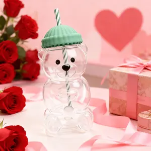 Holiday Bear Glass Cup with Straw – Cute Cold Drink Cup with Green Hat Lid for Coffee, Juice and Everyday Beverages