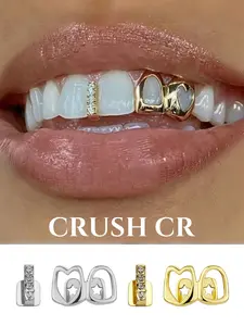 CRUSH CR Minimalist Single Tooth Charms, Tooth Gems with Heart and Star Design, 18K Gold Plated in Gold and Silver, For Streetwear Fits, Y2K Aesthetic Looks and Party Outfits, Suitable for Mixing and Matching to Create Unique Dental Accessory Style