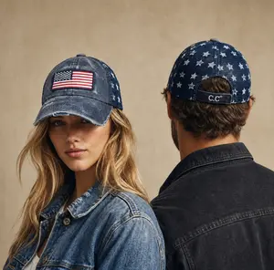C.C 4th of July American Flag Baseball Cap with Watermark Star Mesh for Unisex baseball hat