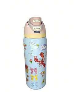 Owala 32oz New Large-Capacity Portable Flip-Top Insulated Water Bottle Stainless Steel Outdoor Sports Kettle for Students Cake & Shrimp Pattern Drinkware Flasks  Bottled Mug Tumbler