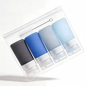 Micebay Condiment Squeeze Bottles for Sauces, 2-oz Mini Silicone Dressing Containers with Reusable Bag, Leakproof Sauce Bottle for Meal Prep, Travel, and Bento Boxes, 4 Pack, Blue