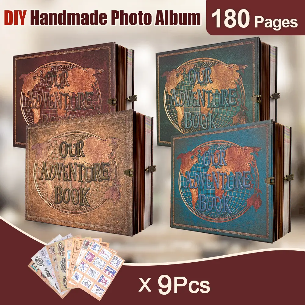Our Adventure Book -180 Page Travel Album, Vintage Leather Cover Scrapbook, DIY Creative Commemorative Travel Diary, Handmade Craft Beautiful Gift For Anniversaries,friend birthday gift