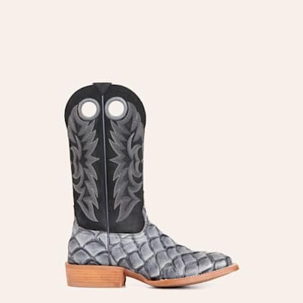 Cavender's Men's Intrepid Black and Gray Pirarucu Print Wide Square Toe Cowboy Boots