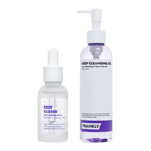 FRANKLY Deep Pore Treat Duo : Closer Serum & Deep Cleansing Oil Set | BHA & LHA Purifying Cleanser + 9 Peptide & PHA Pore Minimizing Serum | Hydrating & Anti-Aging, Smooth | Korean Skincare set | Gentle, Vegan