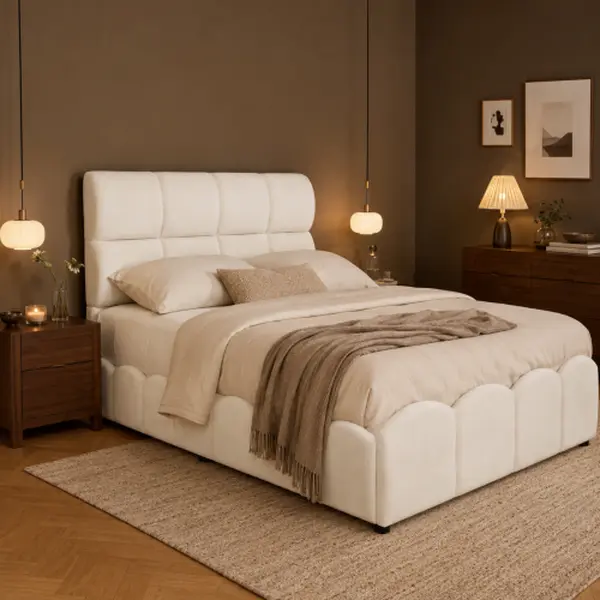 [Bellawave] Twin /Full Size Fully Upholstered Velvet Platform Bed Frame With Tall Panel Headboard, Wooden Slat Support, No Box Spring Needed, Easy Assembly, Beige  Item Code: N733P510312A : 2026-08-24 : N/A