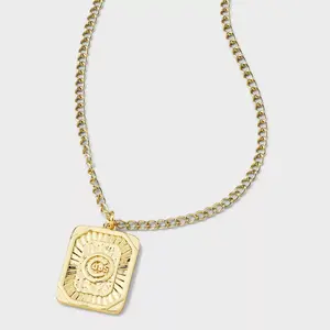 Bijoux Sport by Luv Aj MLB Gold Logo Dog Tag Pendant Necklace - Chicago Cubs: Brass Chain, 16" Length
