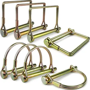 8-Pack Trailer Hitch Pins, 1/4" x 2-3/4" Safety Coupler Pin, Zinc-Plated Carbon Steel Wire Lock Pins for PTO, Farm, Lawn Garden Equipment, and Marine Use, Gold