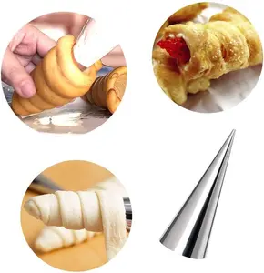 Cream Horn Molds, Cone Tubular Shaped Mold, Stainless Steel Non-Stick Cannoli Forms, Pastry Croissant Metal Cone Molds Funnel Shape for Kitchen, Party, Baking Waffle 12Pcs