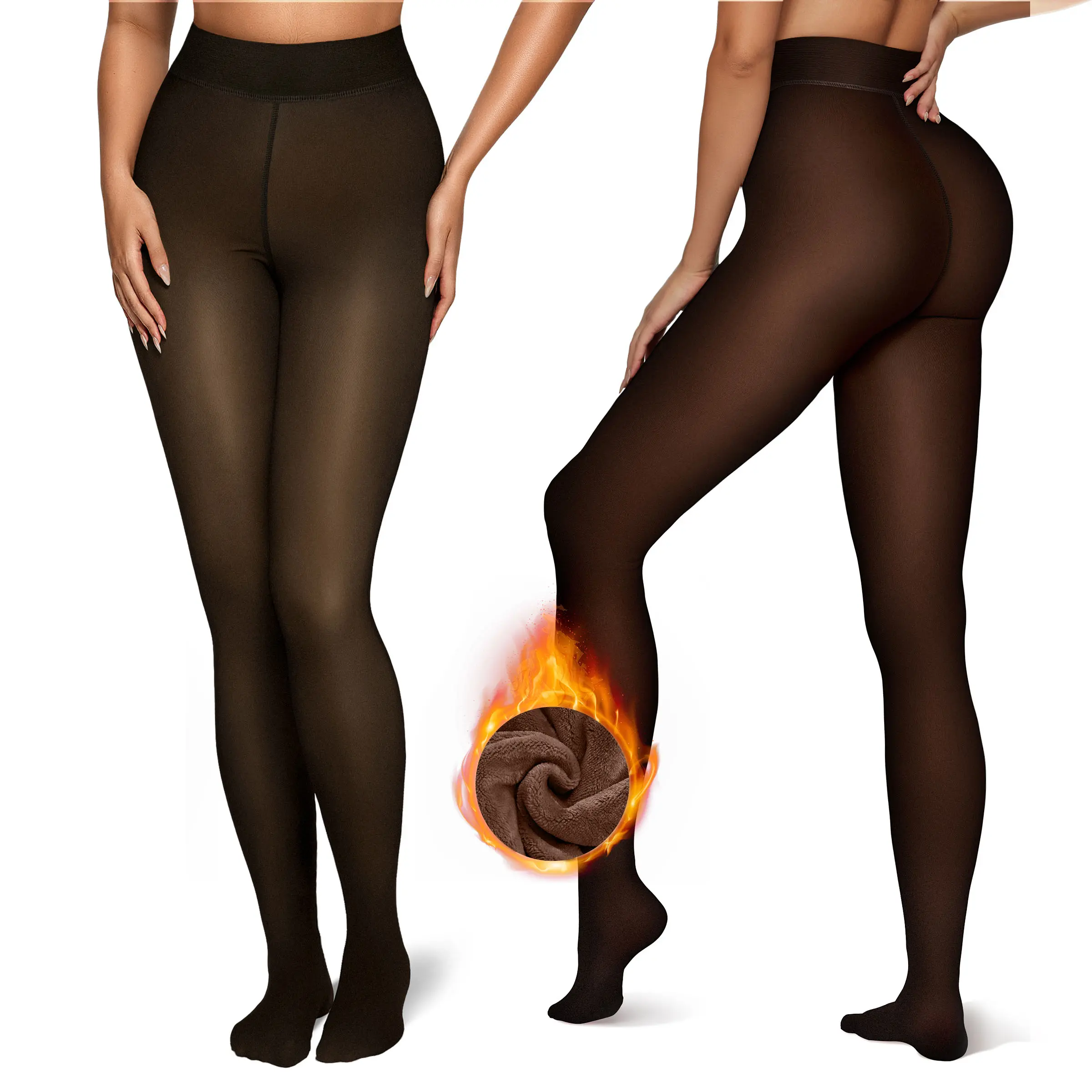 Vertvie Women Fleece Lined Leggings Sheer Translucent Pantyhose Thermal High Waisted Footed Opaque Tights