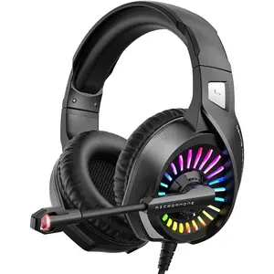 Gaming Headset with Microphone, Compatible with PS4 PS5 Xbox One PC Laptop, Over-Ear Headphones with LED RGB Light, Noise Canceling Mic, 7.1 Stereo Surround Sound