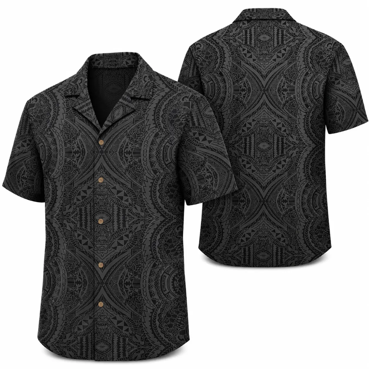 Black Polynesian Hawaiian Shirt, Tribal Tattoo Hawaiian Shirt, Maori Pattern Aloha Shirt, Samoan Tribal Button Up, Island Style Tropical Shirt, Hawaiian Beach Vacation Shirt, Ethnic Tribal Summer Shirt, Luau Party Shirt, Gift for Men Women