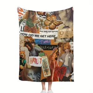 ZLIENSZUS Paramore RIOT Throw Blanket - Super Soft Flannel Band Collage Design with Lyrics & Art, All-Season Lightweight Warmth for Home, Office, Camping - Perfect Gift for Music Fans, Music Blanket, Office Comfort Item, Vibrant Graphic Throw, D 755