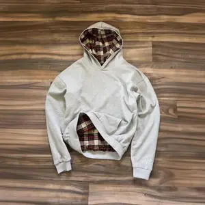 Women’s waffle-knit hoodie with front and back plaid, two-way wear, street hip-hop style