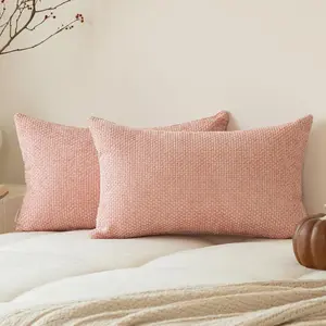 Pink Chenille Throw Pillow Covers 12x20 Inch Pck of 2 Modern Decortive Throw Pillow Covers Frmhouse Cross Throw Pillow Covers