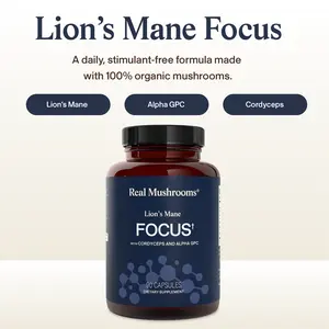 Real Mushrooms Lion's Mane FOCUS | Organic Lions Mane, Cordyceps, Alpha GPC | Focus & Brain Support | 60 Capsules | 30 Servings