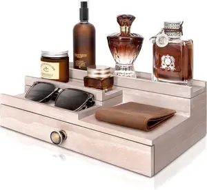 Farmhouse Cologne Organizer for Home Decor - 3 Tier Cologne Stand with  Compartment and Storage Drawer - Perfume Stand Organizer for Bedroom and Dresser ()