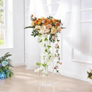 1 pc Transparent Acrylic Vase Tall Flower Stand, Wedding Centerpiece Table Decoration, 60 cm / 23.6 Inch Clear Floral Stand, Rectangular Display Stand — Ideal for Parties and Weddings