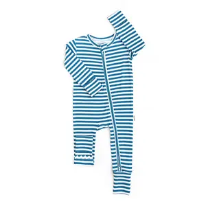 Cooper Blue Ribbed ZIP - Super Soft & Comfortable Baby Romper with 2-Way Zipper for Easy Diaper Changes - Bamboo Viscose Fabric - Mitten Cuff & Fold-Over Foot - Available in Newborn to 18-24m