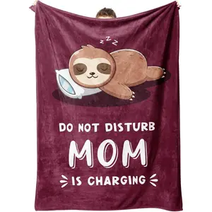 Funny Gifts for Mom Christmas, Mom is Charging Sloth Blanket, Birthday Gifts for Moms from Daguther Son, Moms Gift for Mothers Day, Soft Sloth Throws Blanket for Mother 60" x 50"