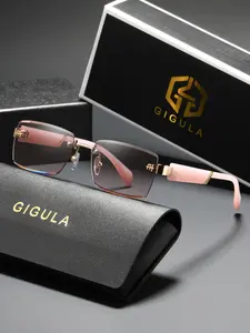 Unisex Small Frame Rectangular Rimless Glasses, Fashion Protection Case Included, Perfect for Driving and Daily Use, Ideal Gift