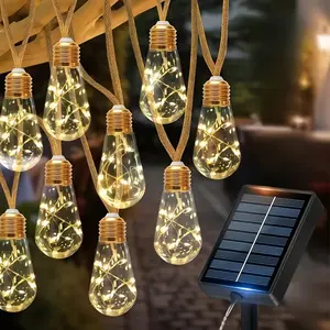 Solar Hemp Rope String Lights, 8 Flashing Modes, Led Outdoor Waterproof, Perfect for Christmas, Weddings, Gardens, Balconies, Patios, Trees, Tents, Party Decorations, Christmas & Valentine's Day Gift