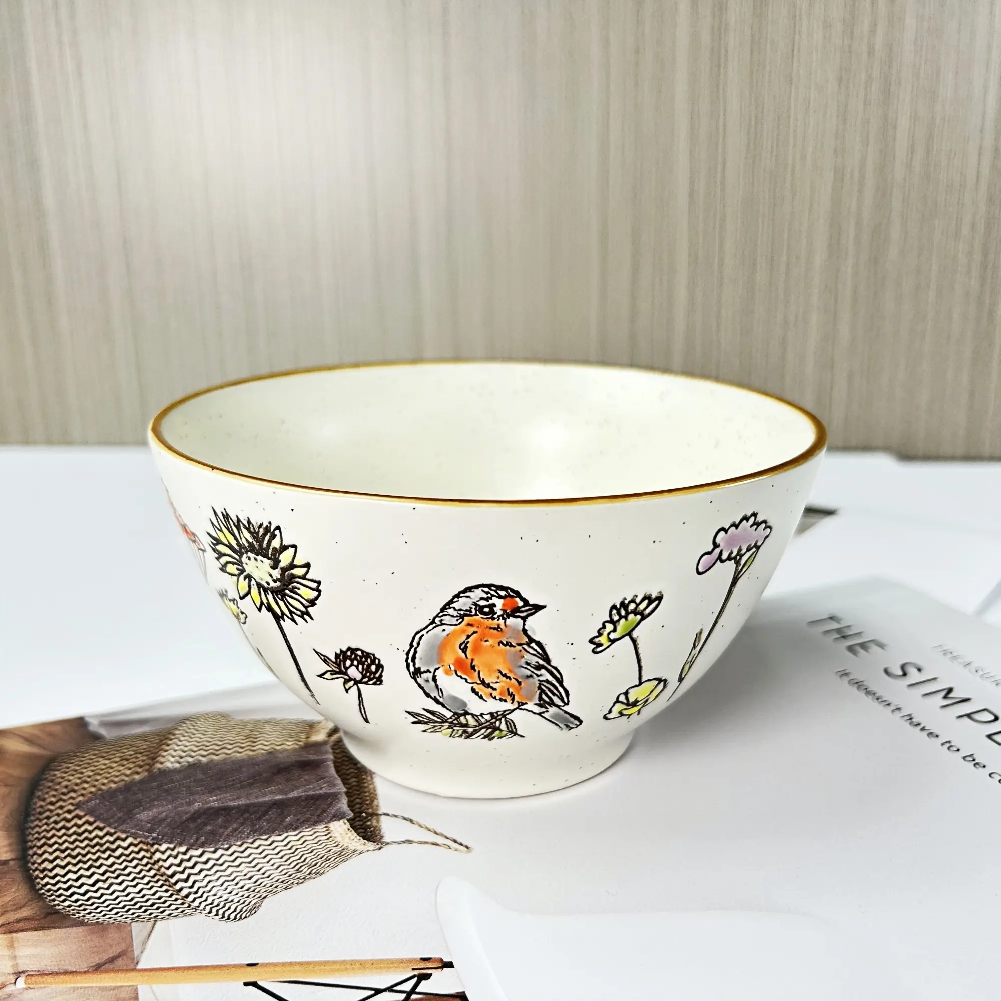 Relief bird 6-inch salad bowl kitchen sink window easter vintage dishware multifunctional