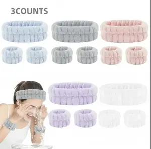 Spa Headband with 2 Wristbands Ultra-AbsorbentPuffy Terry Cloth Non-Slip Inner Grip for Facial CleansingMakeup Skincare Routines Home Spas Morning Prep BeautyTreatments
