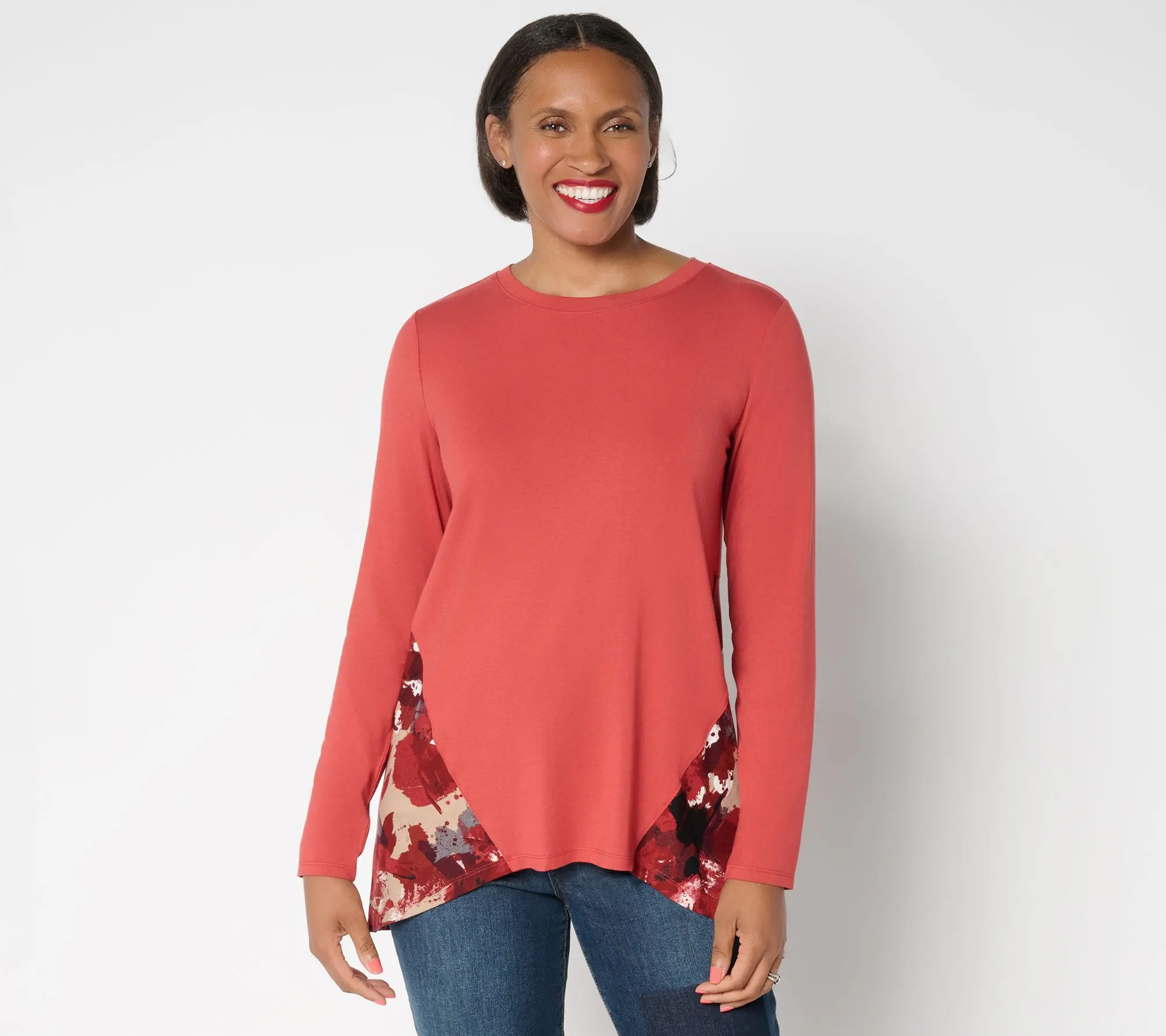 LOGO by Lori Goldstein Knit Long Sleeve Peplum Top