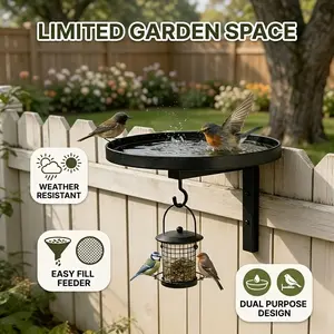 5pcs Set Rust-Proof Metal Bird Bath & Feeder, Wall Mounted 2-In-1, Easy Install, Outdoor Decor, Attracts Wild Birds, Ideal for Climbing Vines