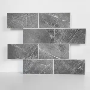 COLAMO Subway Dark Gray Vein Tiles Peel and Stick Backsplash Tile Concrete Look wallpaper stone  panel