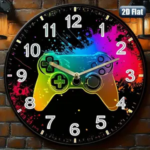 Retro Game Wall Clock - Silent non-clicking circular clock designed for PS5/PS4/Xbox/Nintendo Switch controllers, battery-powered (without AA batteries) - Produces game decorations, suitable for living rooms, bedrooms, offices