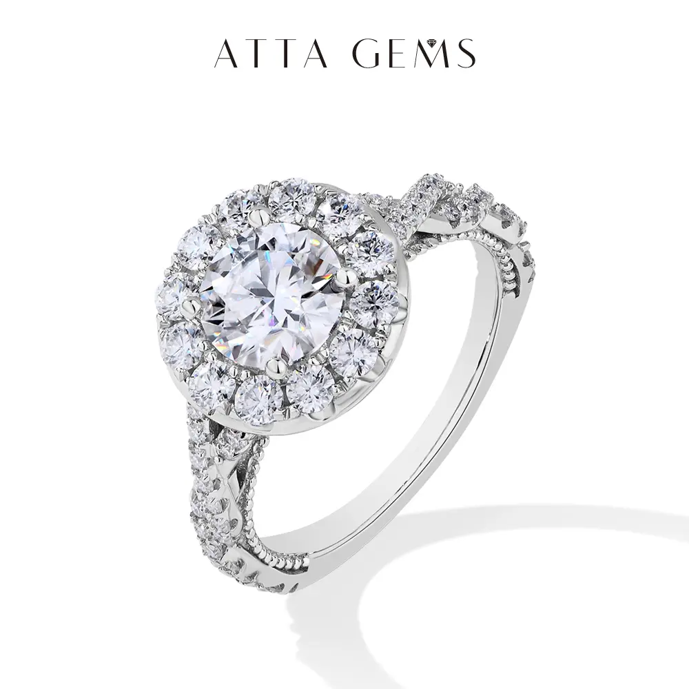 Moissanite Halo Solitaire Ring for Women, 1.2CT Round Cut Certified Gemstone, Fine Jewelry for Daily Wear