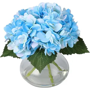 Artificial Hydrangea Flowers with Glass Vase & Fake Water - Faux Hydrangea for Home Table, Wedding Party, Office Decor | Realistic Fake Hydrangeas, Silk Flowers for Vase Arrangement(Hydrangea, blue)
