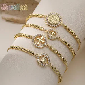 Hot Selling Niche Simple Retro Bracelet for Women, 18K Gold Plated Copper Inlaid with Sparkling Zirconia, Virgin Mary & Cross Religious Design, Elegant Faith Jewelry, Ideal for Daily Wear, Party, Church & Delicate Meaningful Gift for Her