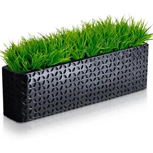 Succulents Artificial in Rectangular Ceramic Planter (13.5") - Fake Plants for Table Centerpieces Decor for Dining Room, Office, Kitchen & Window Sill