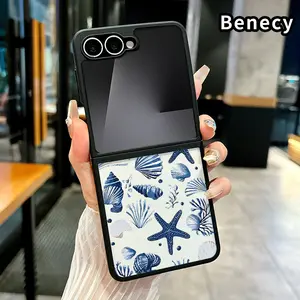 Seashell Symphony Pattern Foldable TPU Phone Case with Axis Guard and Complete Lens Protection for Z Flip 7/6/5/4 Shockproof Silicone Transparent Cover