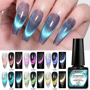 FourLily 7ml Reflective Cat Eye Gel Nail Polish, Y2K Shining Magnetic Nail Gel for Stunning Manicure, Broken Ice Effect with Diamond Crystal Shine, Long-Lasting UV Gel for Nail Art Design, Nail Polish Holographic