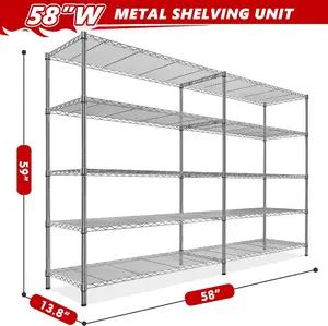 Raybee Shelf 5-Tier Adjustable Twin Shelves 1400 lbs Wire Shelving Unit for Storage Rack Heavy Duty Garage Metal Shelf Pantry Kitchen Shelving, Chrome