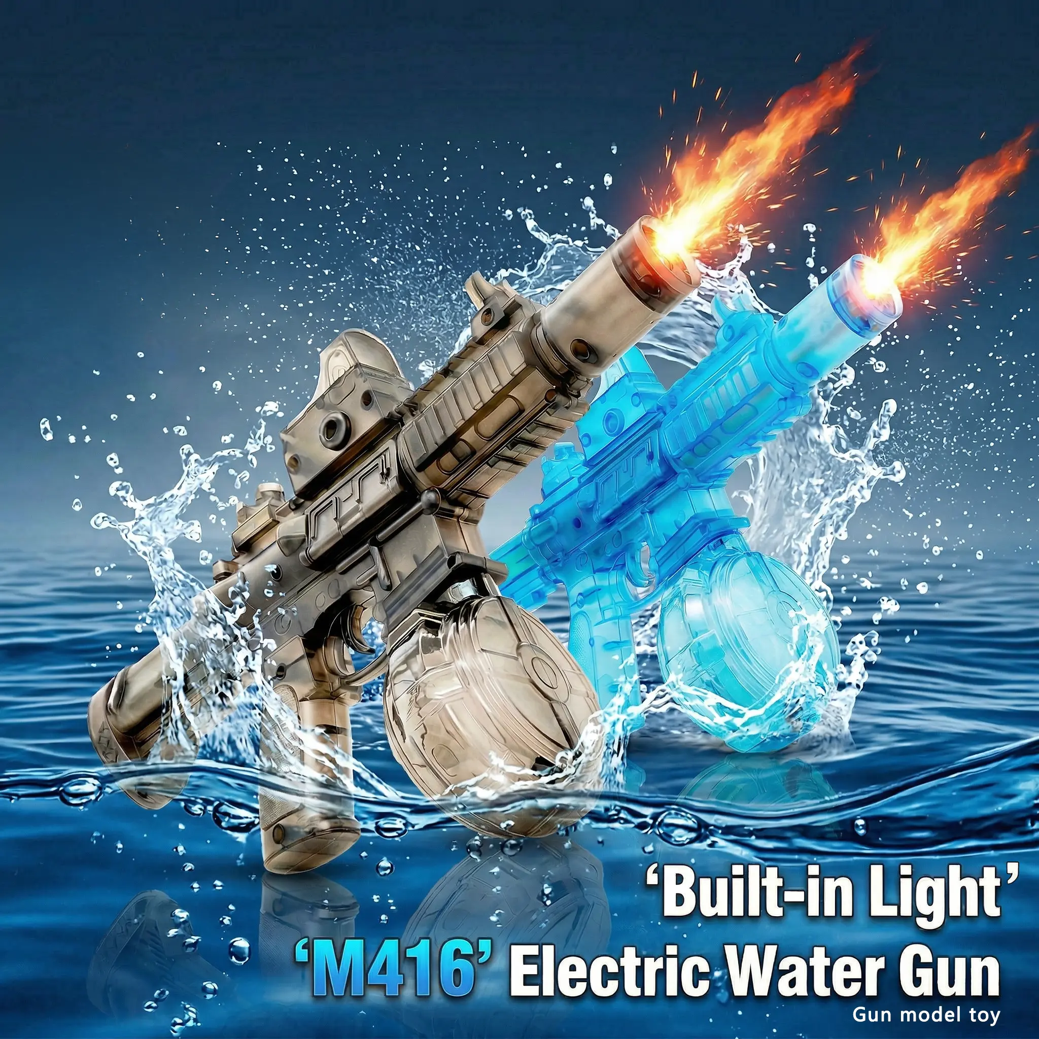 Electric Water Gun for Adults Kids, Automatic WaterGun with Led Light, Long Range Transparent Electric Squirt Gun Blaster Summer Outdoor Pool Party Toys Gifts for Boys Girls ， 2 pack Automatic Squirt Watergun pistol with Water spray sound and Led Light.